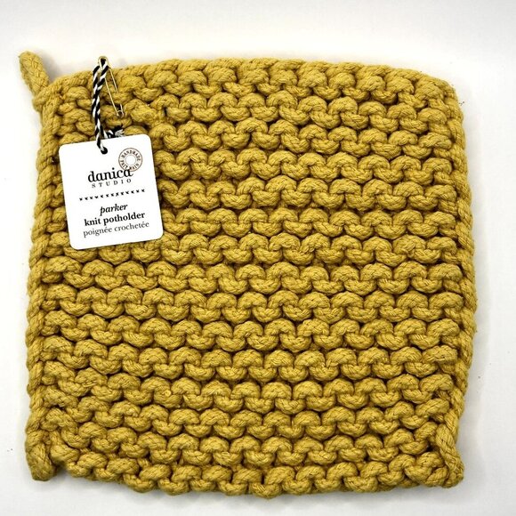 Danica Studio Parker Knit Potholder 8 x 8 inch Yellow Honey Gold Knitted - Picture 2 of 9